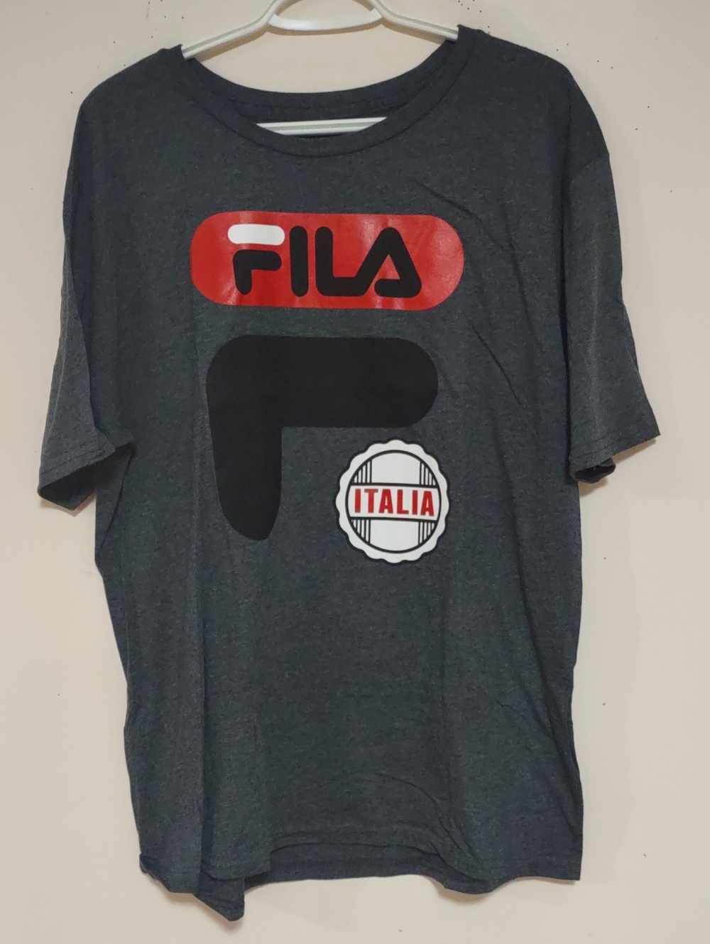 Brand-new Fila Men's Dark Gray Short Sleeve Logo Tee with Red Accent